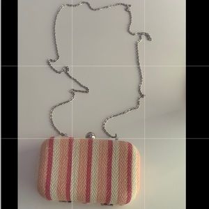 LOFT Ivory & Pink Striped Handbag Clutch -One Size